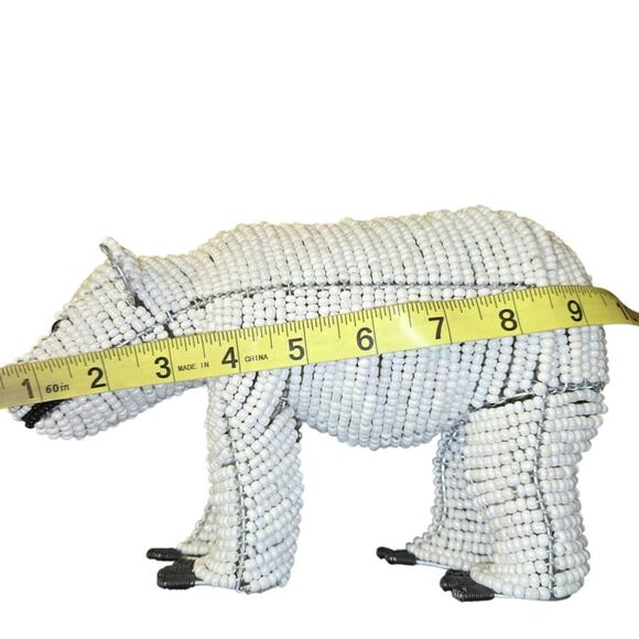 BeadWorx Grass Roots Creations Handmade Beaded Polar Bear Sculpture Figurine - Picture 6 of 8